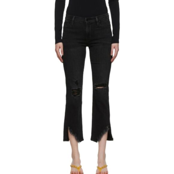 NWOT FRAME 29 Black Denim Le High Straight Side Fray Jeans in Killington Size 29 - Picture 5 of 16